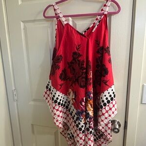 Unique Spectrum Red Floral & Black Polka Accent Tank